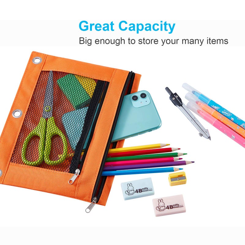 Sooez Pencil Pouch for 3 Ring Binder, 2 Pack Fabric Binder Pouch with 2 Pockets, Pencil Bags with Zipper and Reinforced Grommets, Pencil Cases for Binder - Image 4
